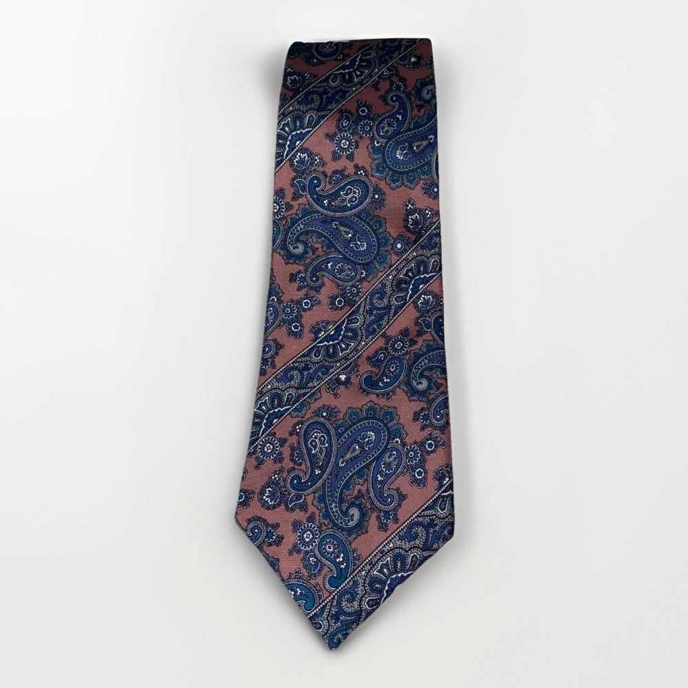 VTG Christian Dior Monsieur Italian Silk Necktie Paisley Pink Blue Made In USA